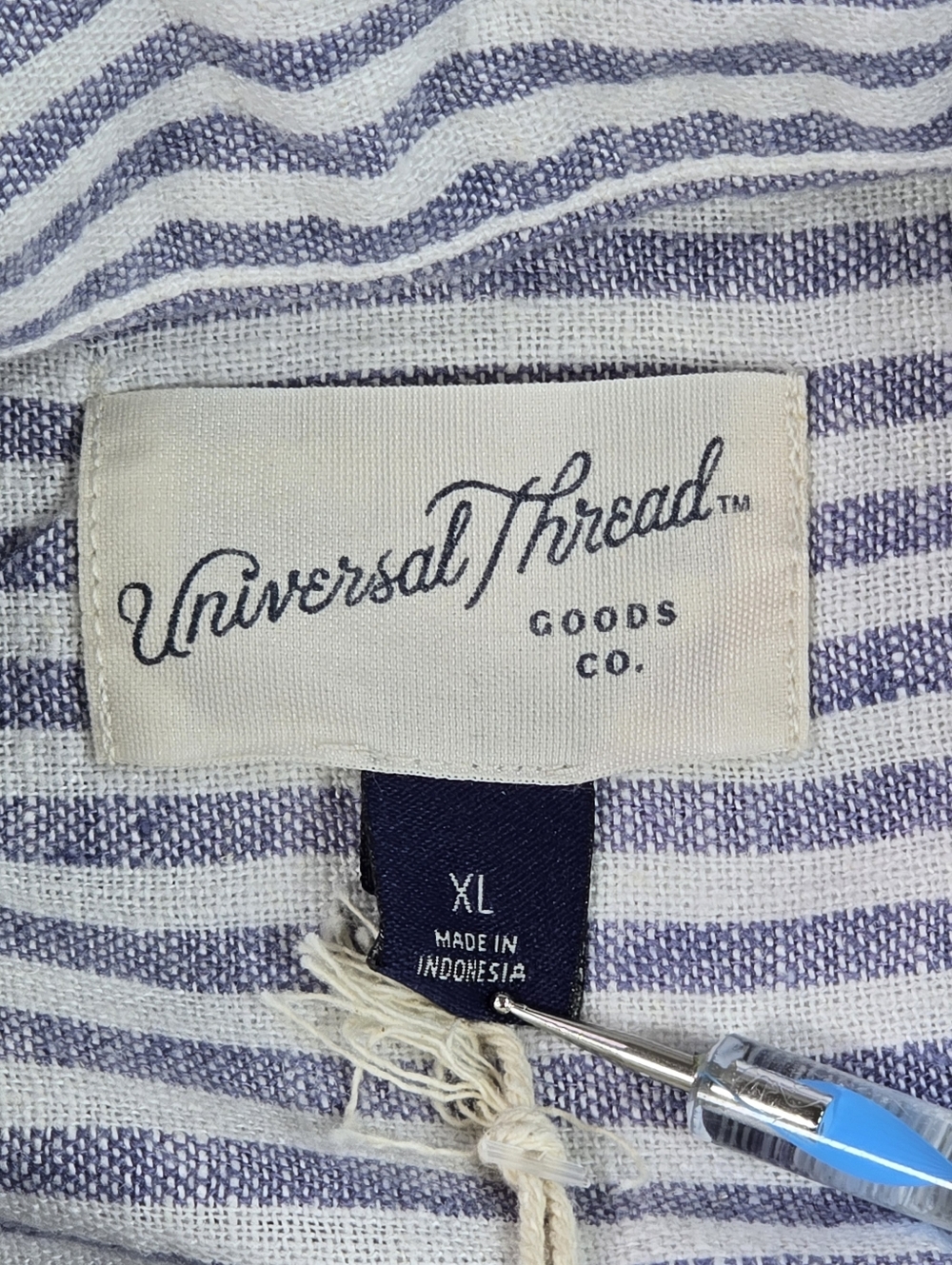 Universal Thread Striped Linen Blend Shirt XL Blue White NWT - Picture 7 of 8